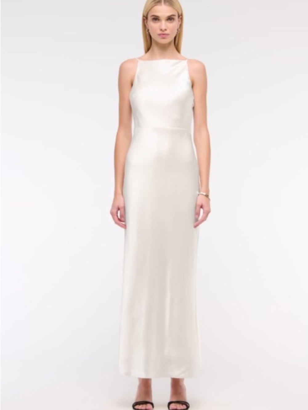 Abercrombie & Fitch Ivory Satin Maxi Slip Dress